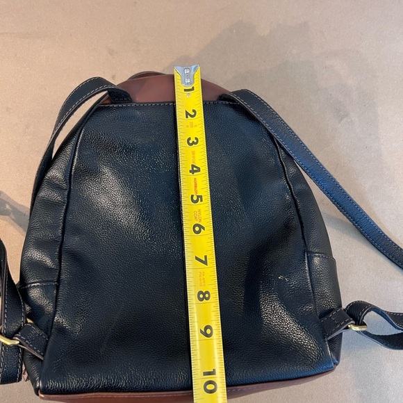 Fossil Black Genuine Leather Brown Gold Hardware Small Zip Backpack Felicity - Picture 11 of 13